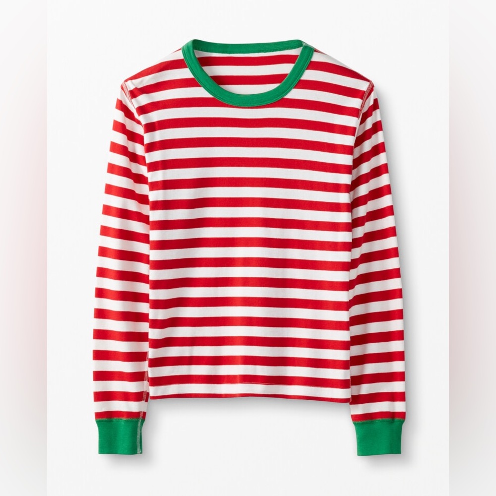 Hanna Andersson Unisex Adult Red and White Striped Pajama Long Sleeve Top - M